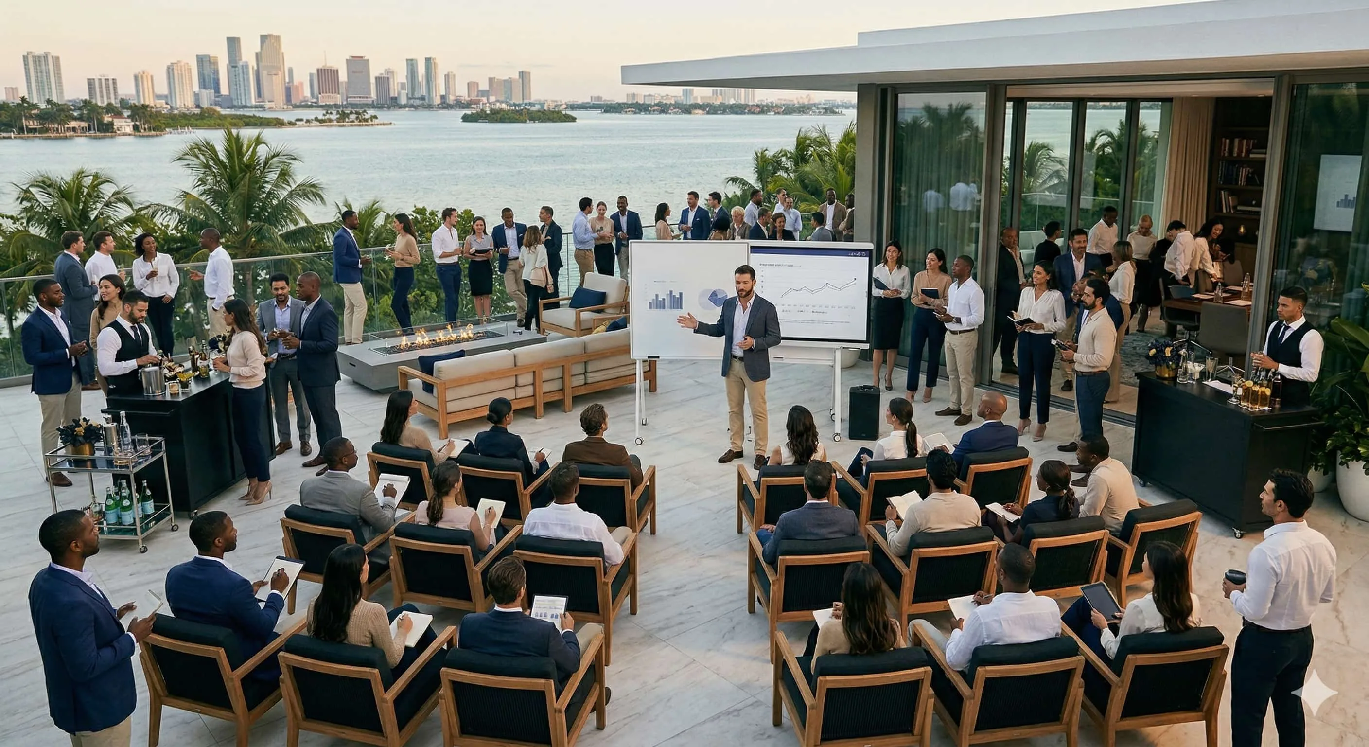 Executive event planning with leadership in a refined private business setting